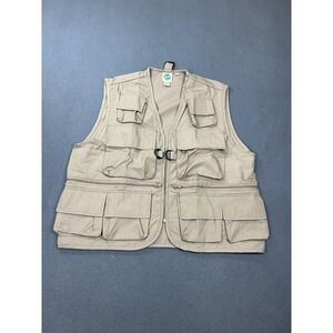 Vintage Sawyers Vest Mens Medium Beige Canvas Utility Multi Pocket Full Zip 90s